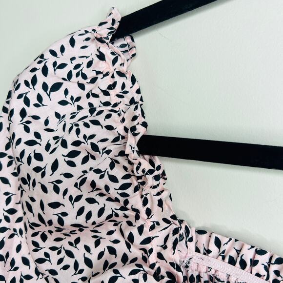 NWT Who What‎ Wear Pink Mini Leaves Smocked Puff-Sleeve Peplum Top Size S - Picture 7 of 11